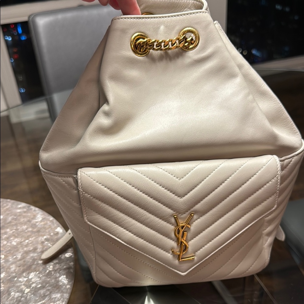 AS NEW!! YSL Yves Saint Laurent White/Cream color Quilted Chevron Backpack